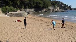 Frisbee fun on South Sands Beach, 0.5 miles down the hill from Salcombe Youth Hostel